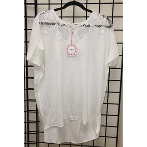 UMGEE Women's Short Sleeve Sheer Tunic With Lace Trim Shirt C0184 - White NEW